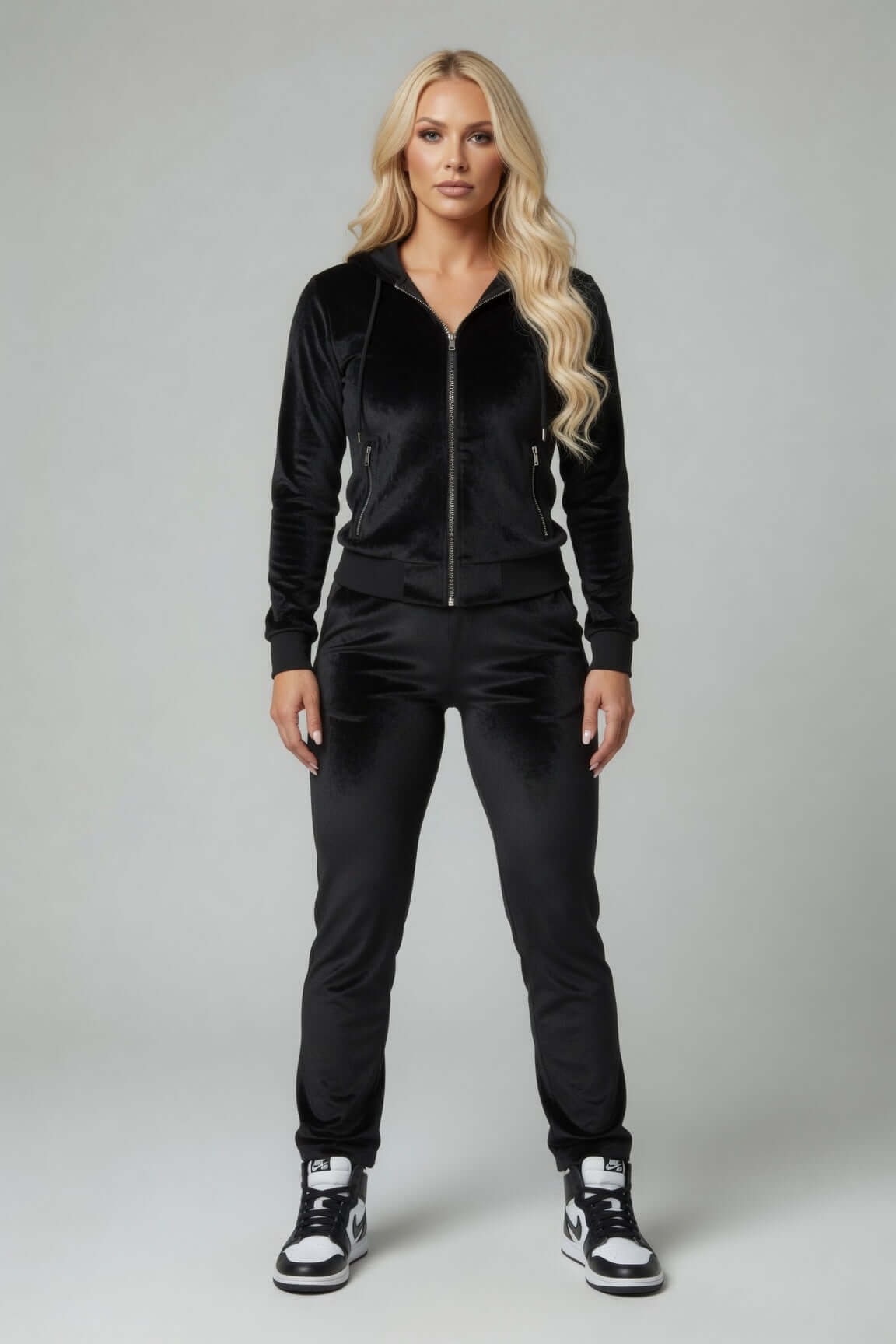 Black velour track pants with rhinestone 'black' logo on the seat, ladies streetwear, clearance sale 50% off
