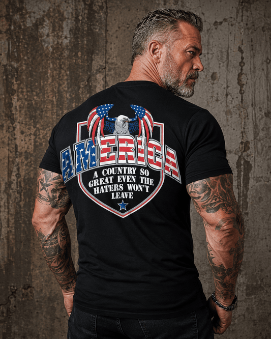 Sick Bastard Streetwear unisex T-shirt with bold eagle graphic and patriotic "America" slogan on back