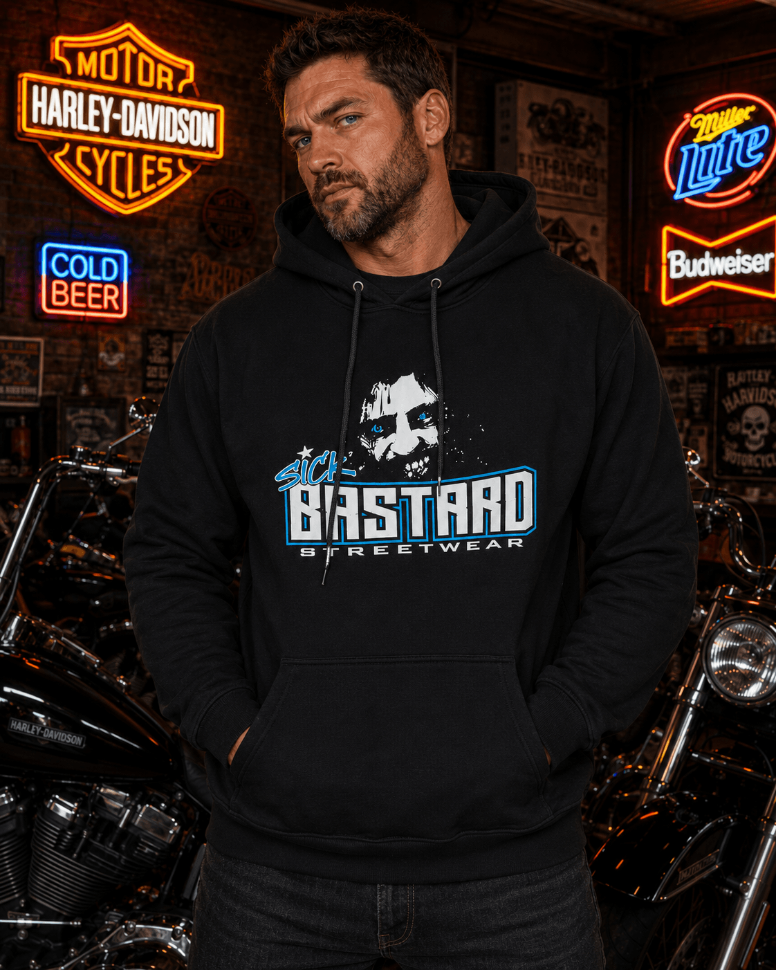 Never Fuck With a Fucked Up Fucker Hoodie black cotton blend with hood and pockets from Sick Bastard Streetwear