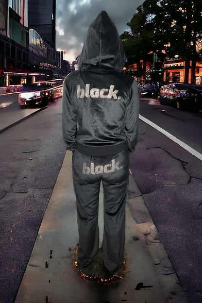 black.  Velour Track Pants