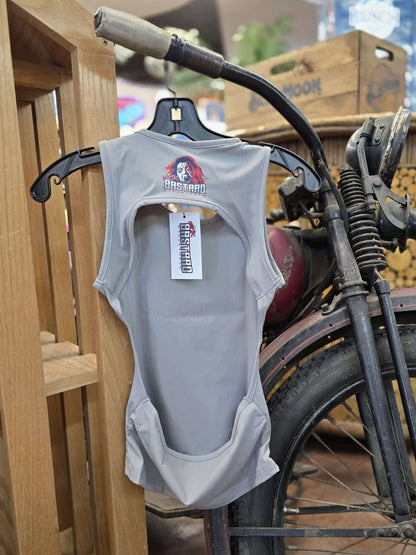 Backless tank top displayed on a hanger, highlighting its unique backless design from Sick Bastard Streetwear.
