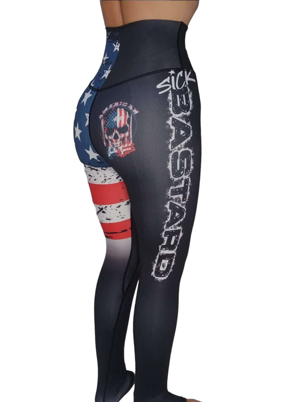 American AF leggings by Sick Bastard Streetwear featuring patriotic leggings design with stars and stripes.