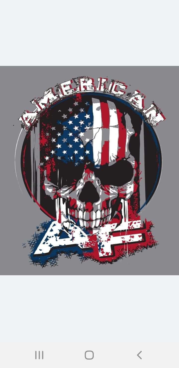 American AF T-shirt featuring a bold skull design with American flag elements and striking graphics.