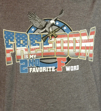 Freedom long sleeve shirt featuring eagle and American flag design, declaring 'Freedom is my 2nd Favorite F Word'.