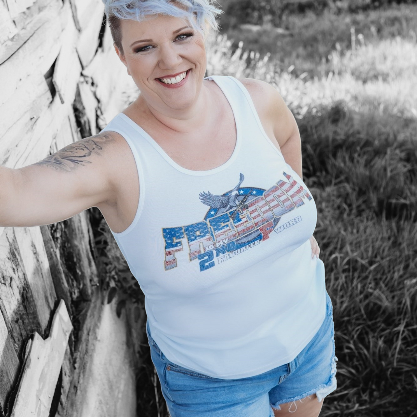 Freedom is my 2nd Favorite F Word Ladies Ribbed Stretch Fit Tank Top