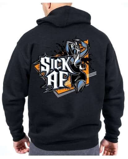 Cheap pullover hoodies featuring Sick AF design on the back, ideal for casual wear at a clearance sale.
