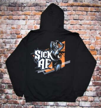 Cheap pullover hoodies featuring Sick AF design on black back, ideal for casual wear and comfort.