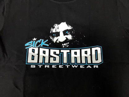 Funny graphic tank top featuring a bold design of Sick Bastard Streetwear with a distressed face graphic.